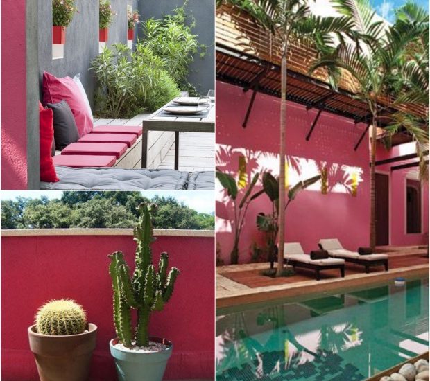 peindre-mur-exterieur-déco-rose-bonbon-gris-piscine-terrace-1